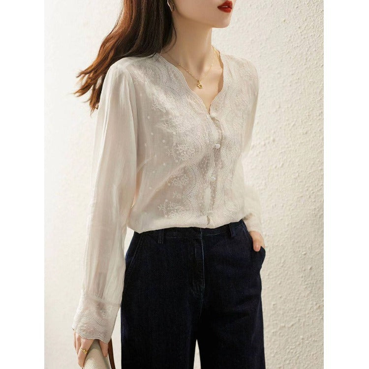 Fashion New V-neck Retro Cotton And Linen Inner And Outer Night Wear Shirt Women