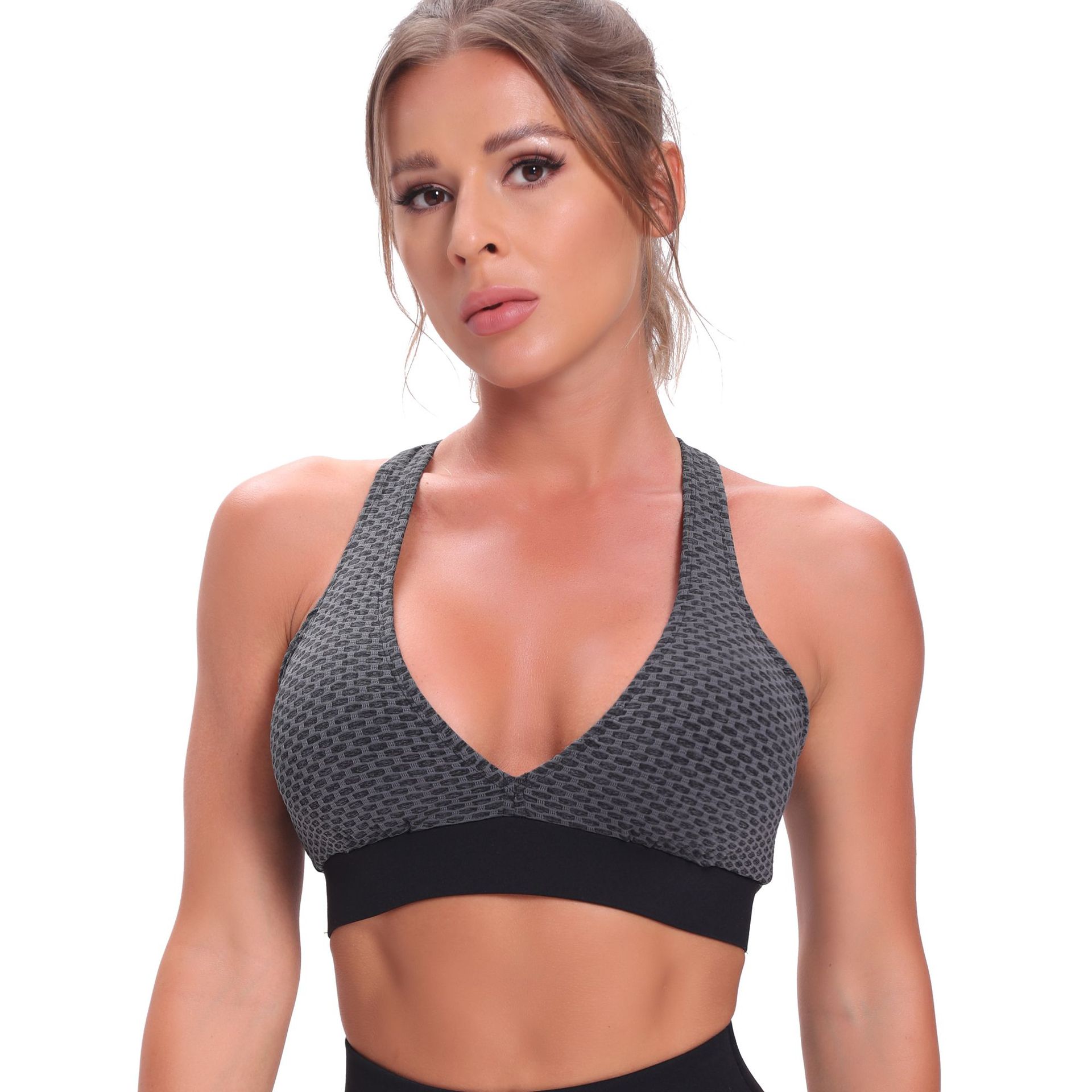 Casual Fitness Thick Jacquard Honeycomb Bubble Sexy Beauty Back Sports Bra