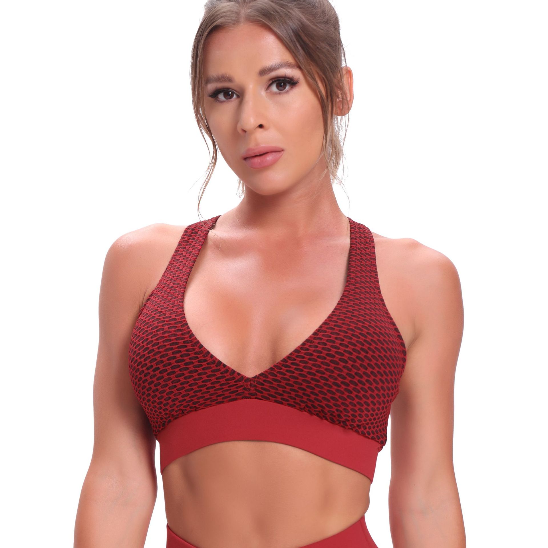 Casual Fitness Thick Jacquard Honeycomb Bubble Sexy Beauty Back Sports Bra