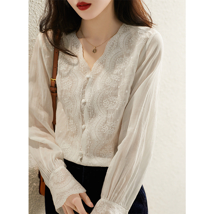Fashion New V-neck Retro Cotton And Linen Inner And Outer Night Wear Shirt Women