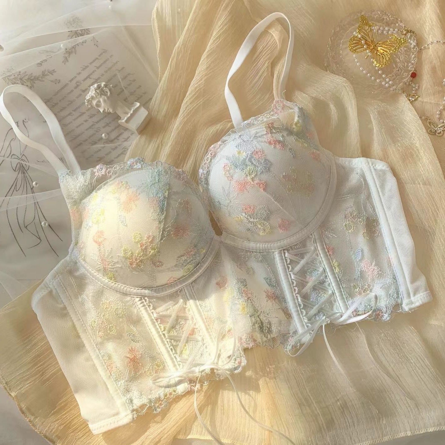 Women's Fashion Casual Bow Breast Holding Push Up Wireless Bra