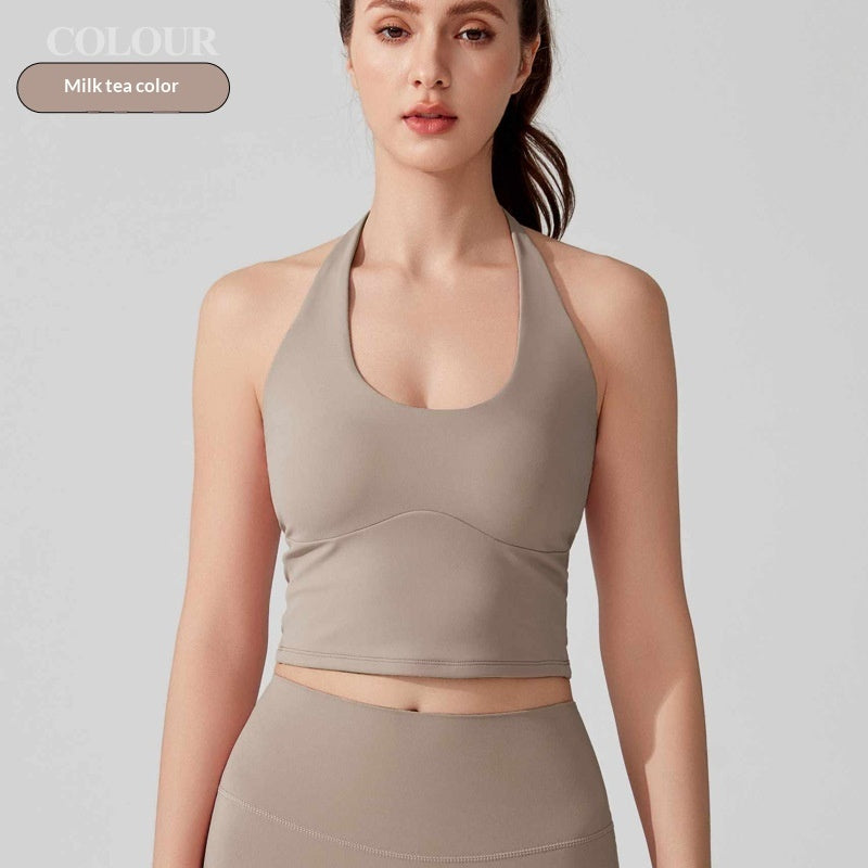 Sports Bra With A Halterneck Design Seamless Yoga Wear