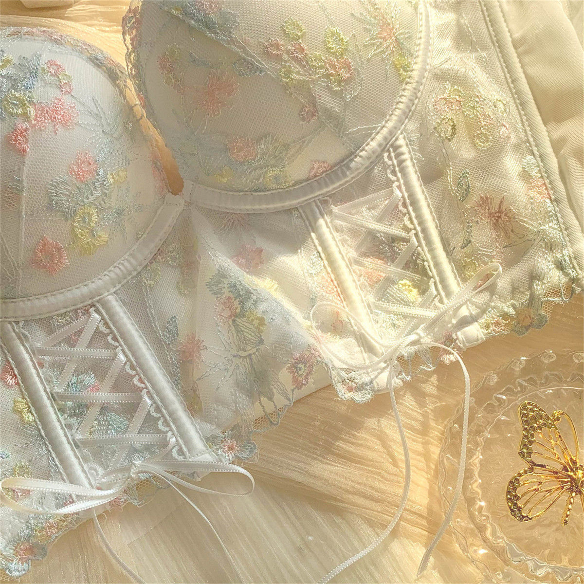 Women's Fashion Casual Bow Breast Holding Push Up Wireless Bra